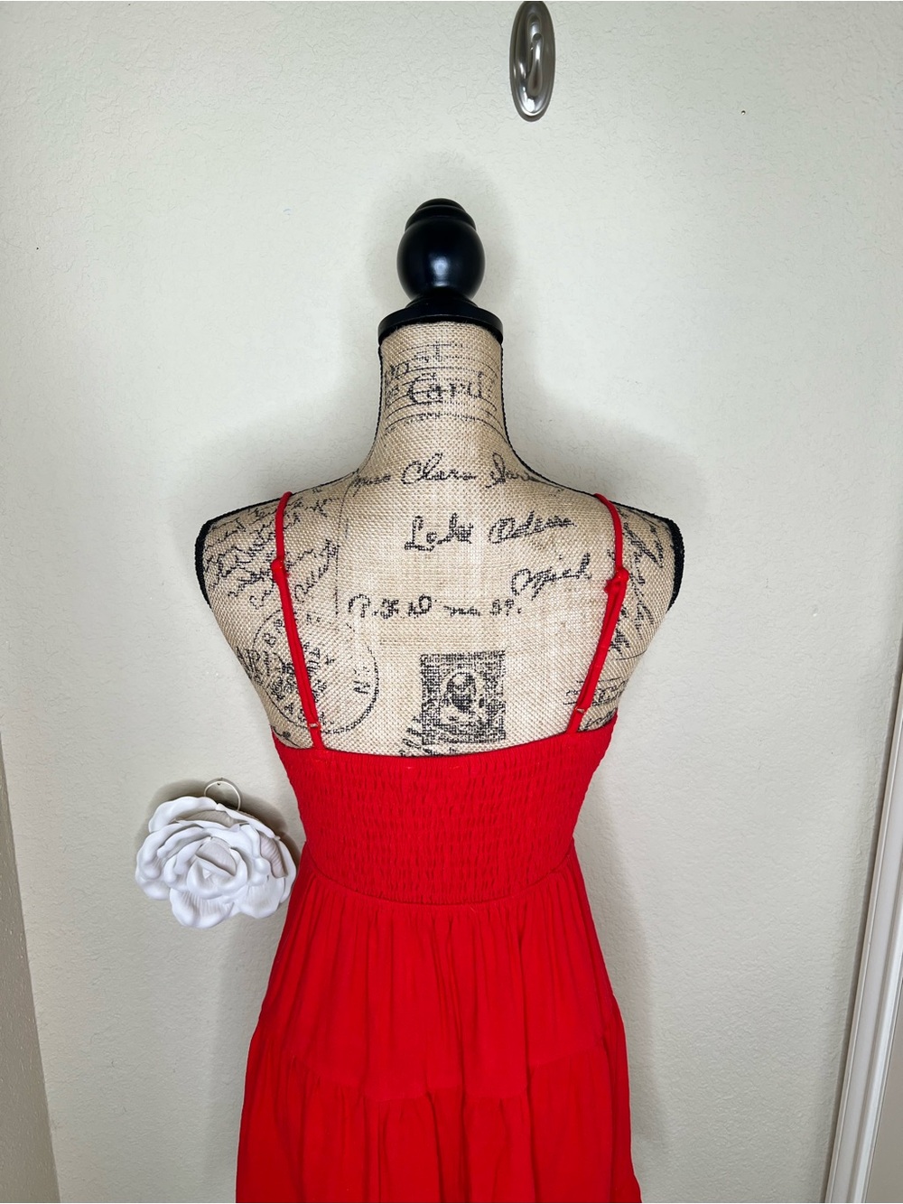 NTM: Morceau Los Angeles Red Linen Blend Tiered Mini Dress Smocked Back M - Picture 11 of 16